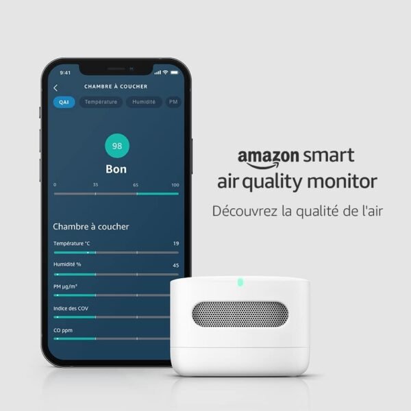 Amazon Smart Air Quality Monitor (Nouvelle génération) | Moniteur de qualité de l'air connecté Amazon | Découvrez la qualité de l'air | Fonctionne...