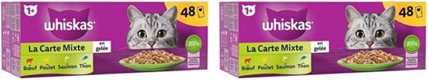 WHISKAS Repas - 48 Sachets Fraîcheur - La Carte Mixte (4 variétés) - Pâtée pour Chat Adulte en Gelée – Nourriture Humide Complète & Equilibrée,...