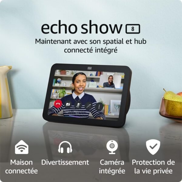 Echo Show 8 (Nouvelle génération) | Écran tactile HD connecté avec son spatial, hub connecté intégré et Alexa | Anthracite