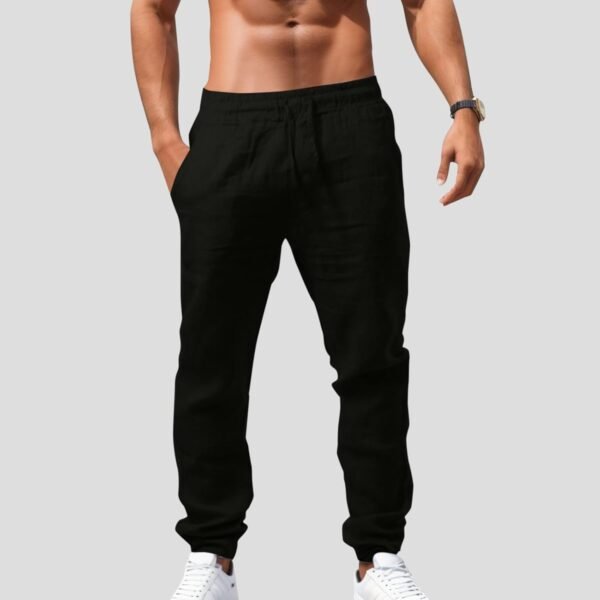 Pantalon Lin Homme Taille Elastique Été Pas Cher Pantalon Coton Lin pour Homme Plage Sport Casual Yoga Toile Pants de Travail Léger Décontracté Coupe Droite avec Cordon de Serrage Poches – Image 3