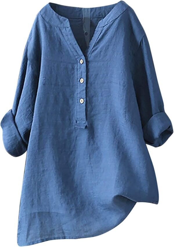 <h3>HAOLEI Chemise Femme Lin Chemisier Coton Et Lin pour Femmes Col en V Bouton Manches Longues Tops Couleur Unie LâChe Respirant T-Shirts Grande Taille Pas Casual Tunique Blouse</h3>