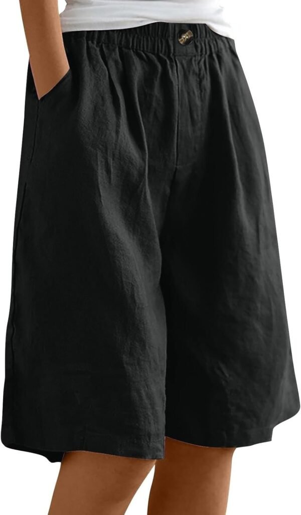 <h3>Bermuda pour femme - Grande taille - Pantalon capri d'été léger avec poches - Taille haute - Short chino large - Couleur unie - Pantalon court ample - Pantalon basique mi-long pour l'extérieur</h3>