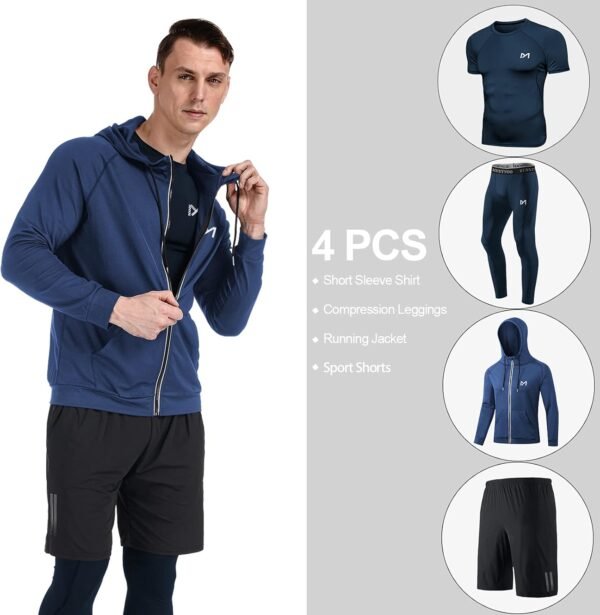 MEETYOO Tee Shirt Compression Homme, Legging Sport Short Fitness T Shirt Manches Courtes Collant Gym Running Vetement pour Jogging Musculation – Image 2