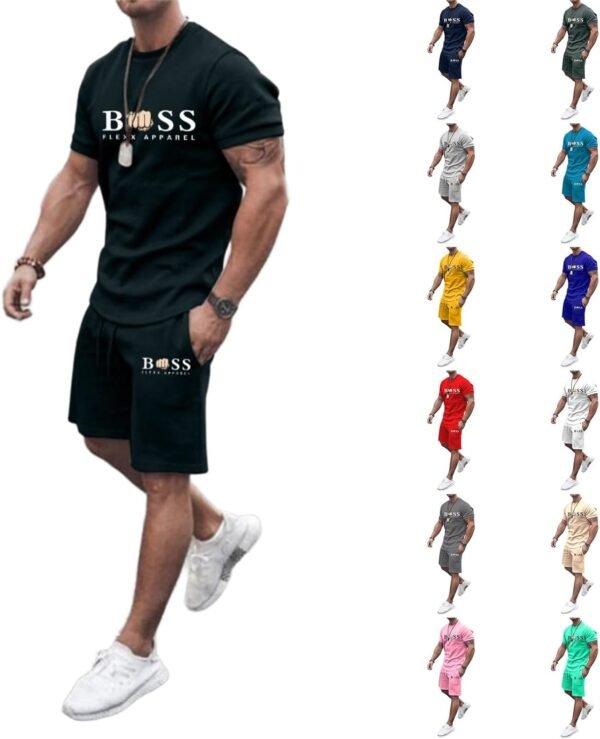 Wazhaku Survêtement baggy pour homme, tenue d'été 2 pièces constituée de t-shirts et pantalon de sport, confortables et respirants, extensibles, pour le fitness, le sport, le streetwear, les loisirs – Image 3