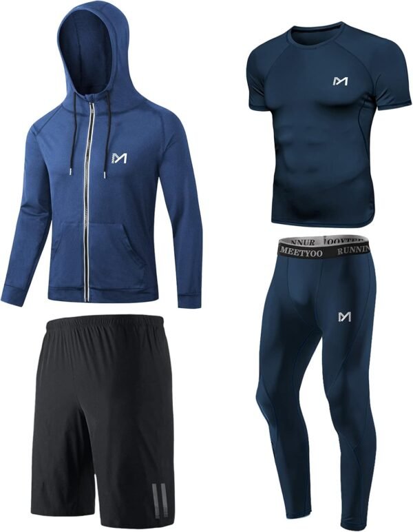MEETYOO Tee Shirt Compression Homme, Legging Sport Short Fitness T Shirt Manches Courtes Collant Gym Running Vetement pour Jogging Musculation
