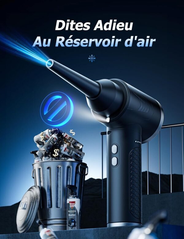 <h3>Souffleur Air Comprimé, 100000 TR/Min de Souffleur pc avec Batterie 9000mAh, Bombe Air Sec - Nettoyage PC, Plumeau Air Comprimé à 3 Vitessesavec Lumière LED pour Le Nettoyage de Canapé, Voiture</h3> – Image 2