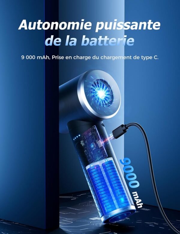 <h3>Souffleur Air Comprimé, 100000 TR/Min de Souffleur pc avec Batterie 9000mAh, Bombe Air Sec - Nettoyage PC, Plumeau Air Comprimé à 3 Vitessesavec Lumière LED pour Le Nettoyage de Canapé, Voiture</h3> – Image 6
