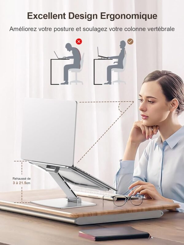 <h3>CIRYCASE Support Ordinateur Portable, Support PC Portable Bureau Réglable en Aluminium, Refroidissement Rapide, Laptop Stand Pliable Ergonomique Lapdesks Compatible avec MacBook Air Pro (10-16")</h3> – Image 2