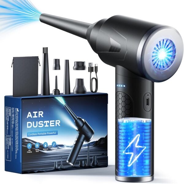 <h3>Souffleur Air Comprimé, 100000 TR/Min de Souffleur pc avec Batterie 9000mAh, Bombe Air Sec - Nettoyage PC, Plumeau Air Comprimé à 3 Vitessesavec Lumière LED pour Le Nettoyage de Canapé, Voiture</h3>