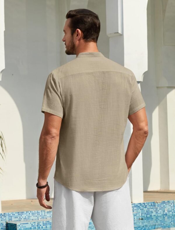 Enlision Chemise Lin Homme Manches Courtes Col Mao Chemise Été Hommes Leger en Coton Lin Chemise de Plage Classique Casual Henley Shirt S-4XL – Image 3
