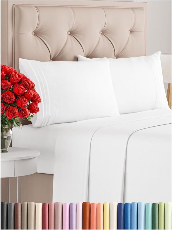 <h3>Parure de lit 4 pièces, format Queen size, draps de lit de qualité hôtelière, ultra doux, poches profondes, faciles à installer, draps respirants et rafraîchissants, sans plis, confortables, blancs</h3>