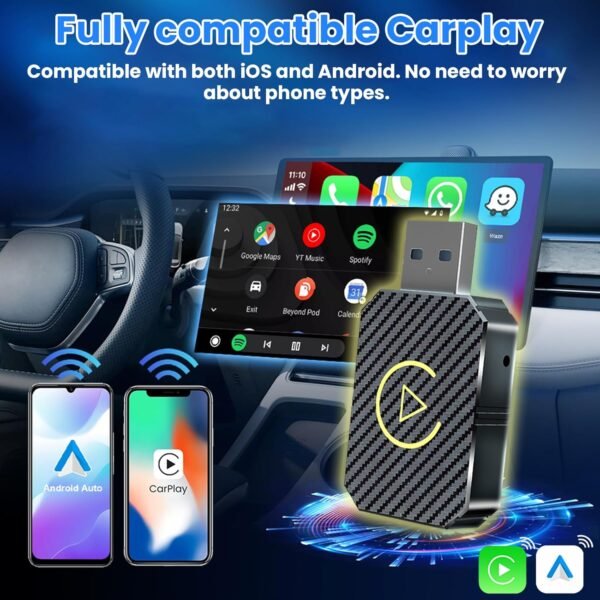 <h3>Adaptateur CarPlay sans Fil & Android Auto sans Fil,2 en 1 Wireless Carplay Adapter,Android Auto/Carplay Filaire en sans Fil pour Voitures Équipées de CarPlay & AA,USB C/A,Plug and Play</h3> – Image 4