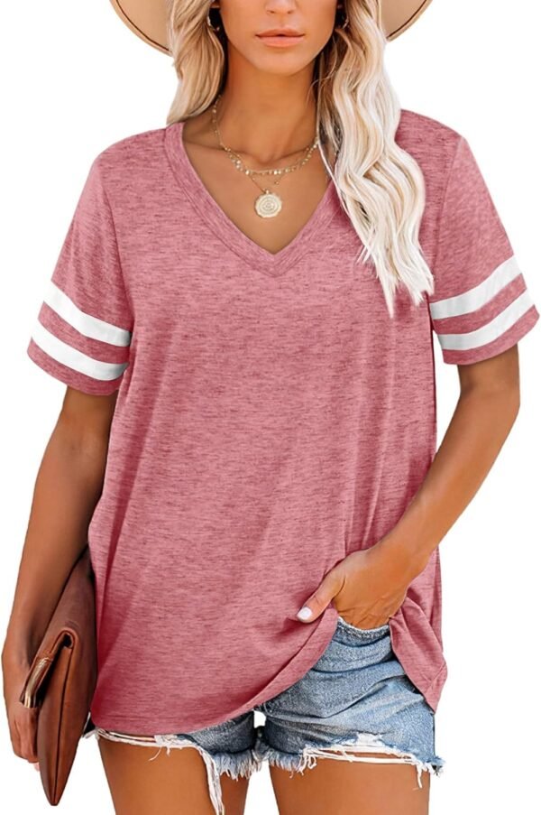 <h3>MOLERANI t-Shirts pour Femmes à Manches Courtes col en V rayé Hauts d'été décontracté t-Shirt Amples S-2XL</h3>