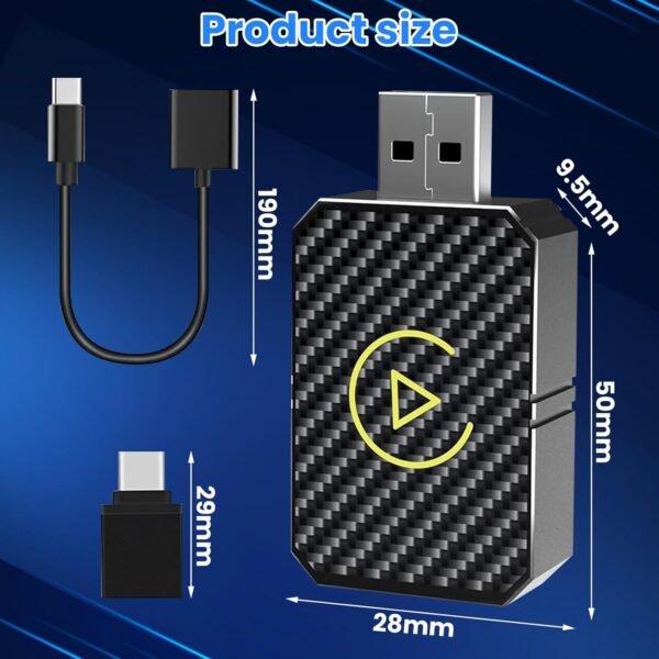 <h3>Adaptateur CarPlay sans Fil & Android Auto sans Fil,2 en 1 Wireless Carplay Adapter,Android Auto/Carplay Filaire en sans Fil pour Voitures Équipées de CarPlay & AA,USB C/A,Plug and Play</h3> – Image 2