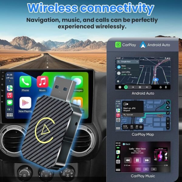 <h3>Adaptateur CarPlay sans Fil & Android Auto sans Fil,2 en 1 Wireless Carplay Adapter,Android Auto/Carplay Filaire en sans Fil pour Voitures Équipées de CarPlay & AA,USB C/A,Plug and Play</h3> – Image 3