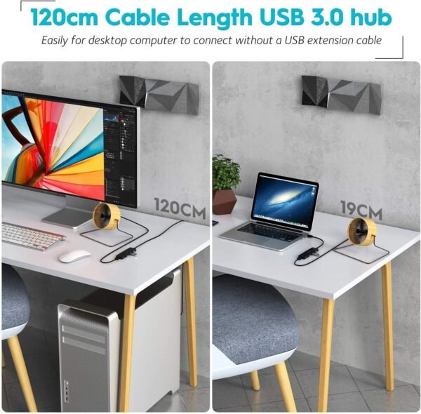 Aceele Data Hub 4 Ports USB 3.0 Ultra Fin avec câble étendu de 120cm/4ft - Hub USB 3.0 pour Macbook, Mac Pro/Mini, iMac, Surface Pro, XPS, Notebook PC, clés USB, disques durs externes, etc. – Image 7