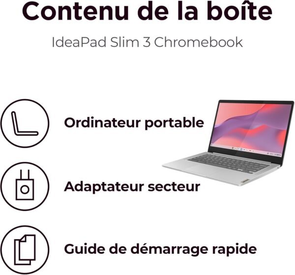 Lenovo IdeaPad Slim 3 Chromebook 14M868 - Ordinateur Portable 14'' FHD (MediaTek Kompanio 520, RAM 8Go, SSD 128Go, Arm Mali-G52 2EE MC2 GPU, Chrome OS) Clavier AZERTY Français - Gris – Image 10