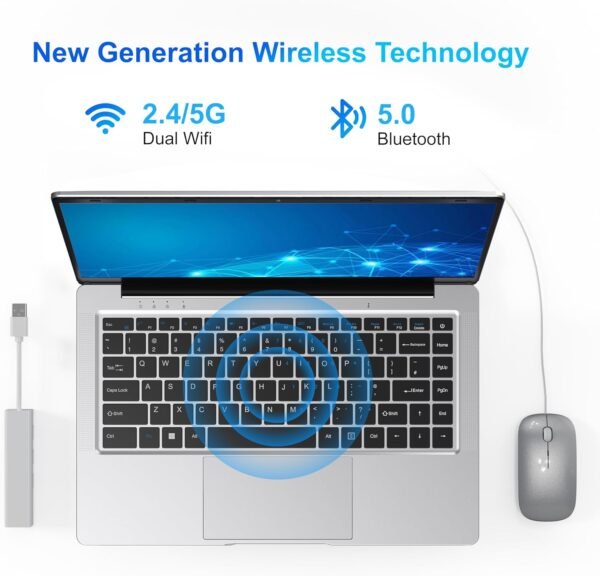 Ordinateur Portable 14,1" Pouces laptop, 6 Go de RAM, 128 Go de SSD, N4000 Celeron Dual-Core, Wi-Fi Bluetooth 2,4/5,0G, 1366 * 768 IPS, Design sans Ventilateur, Inclus une Souris, Clavier à Membrane. – Image 8