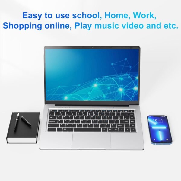 Ordinateur Portable 14,1" Pouces laptop, 6 Go de RAM, 128 Go de SSD, N4000 Celeron Dual-Core, Wi-Fi Bluetooth 2,4/5,0G, 1366 * 768 IPS, Design sans Ventilateur, Inclus une Souris, Clavier à Membrane. – Image 9