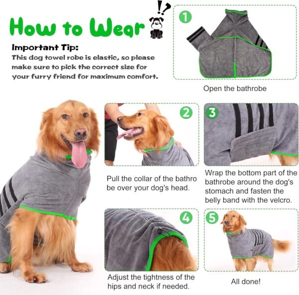 HezzLuv Peignoir Microfibre pour Chien – Séchage Rapide, Super Absorbant, Idéal pour Chiens Moyens et Grands – Peignoir Doux et Confortable, pour Bain et Promenade – Image 4