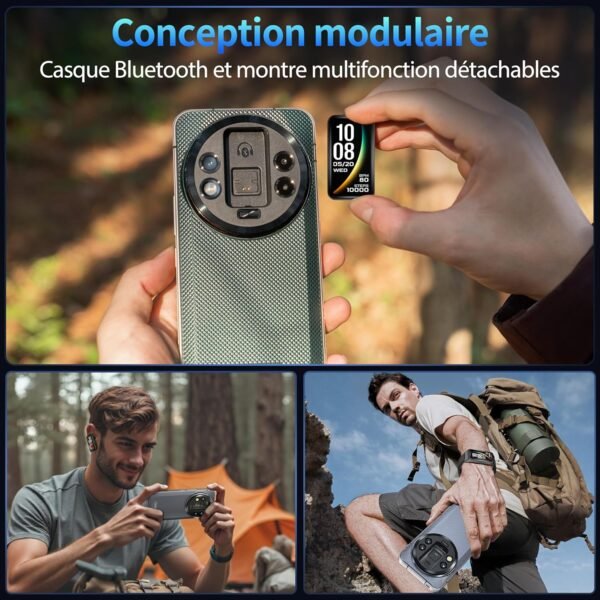 OUKITEL WP200 Pro Téléphone Portable Incassable - Android 15 Smartphone Incassable 72Go+1To, 6.7''FHD+, 8800mAh, 108MP+32MP, Dual SIM 5G/Fingerprint/WiFi6/NFC avec Écouteurs/Montre Détachables Noir – Image 3