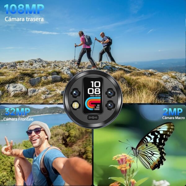 OUKITEL WP200 Pro Téléphone Portable Incassable - Android 15 Smartphone Incassable 72Go+1To, 6.7''FHD+, 8800mAh, 108MP+32MP, Dual SIM 5G/Fingerprint/WiFi6/NFC avec Écouteurs/Montre Détachables Noir – Image 6