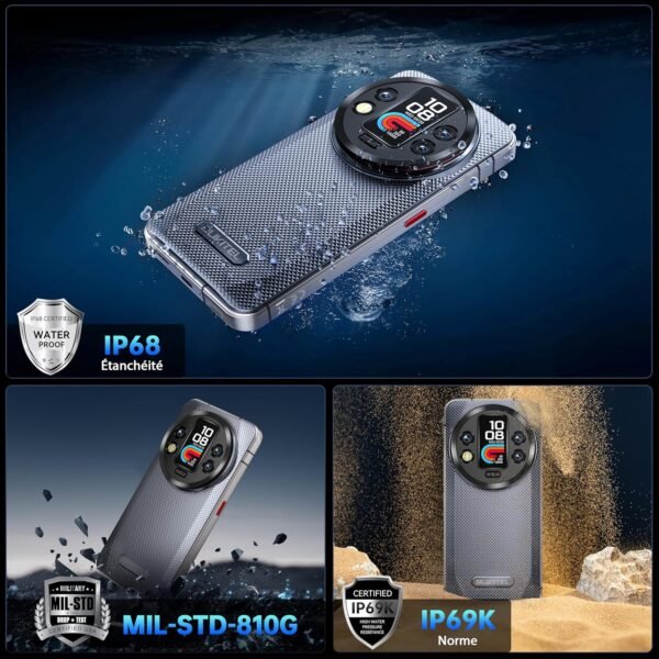OUKITEL WP200 Pro Téléphone Portable Incassable - Android 15 Smartphone Incassable 72Go+1To, 6.7''FHD+, 8800mAh, 108MP+32MP, Dual SIM 5G/Fingerprint/WiFi6/NFC avec Écouteurs/Montre Détachables Noir – Image 7