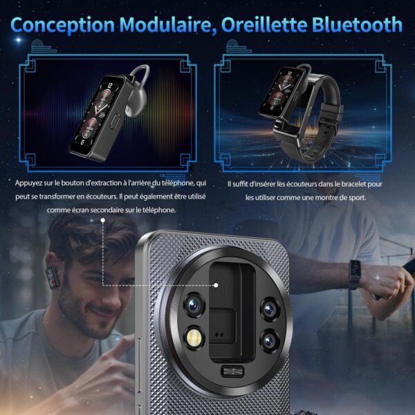 OUKITEL WP200 Pro Téléphone Portable Incassable - Android 15 Smartphone Incassable 72Go+1To, 6.7''FHD+, 8800mAh, 108MP+32MP, Dual SIM 5G/Fingerprint/WiFi6/NFC avec Écouteurs/Montre Détachables Noir – Image 9