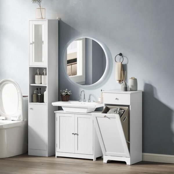 kleankin Meuble Salle de Bain sous lavabo - Meuble sous-Vasque - Placard 2 Portes avec étagère - dim. 60L x 30l x 60H cm - en Bois Blanc – Image 9