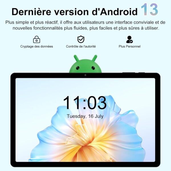 Tablette Android Octa-Core 11 Pouces, 16 Go RAM + 256 Go ROM (1 to TF) | 5G + 2,4 G WiFi | 8600 mAh | 13 MP + 5 MP, Tablette Tactile avec étui de Protection, Clavier et Souris - Noir – Image 3