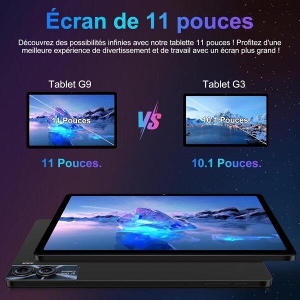 Tablette Android Octa-Core 11 Pouces, 16 Go RAM + 256 Go ROM (1 to TF) | 5G + 2,4 G WiFi | 8600 mAh | 13 MP + 5 MP, Tablette Tactile avec étui de Protection, Clavier et Souris - Noir – Image 4