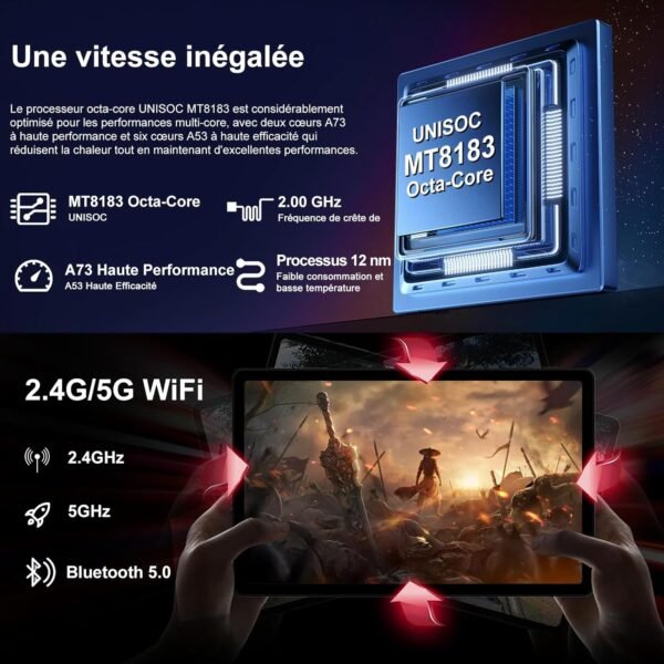Tablette Android Octa-Core 11 Pouces, 16 Go RAM + 256 Go ROM (1 to TF) | 5G + 2,4 G WiFi | 8600 mAh | 13 MP + 5 MP, Tablette Tactile avec étui de Protection, Clavier et Souris - Noir – Image 5
