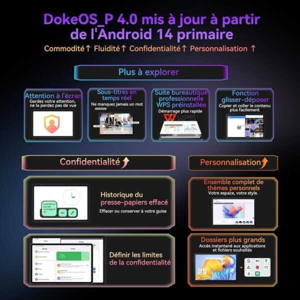 Blackview Tab9WiFi Tablette 11 Pouces 2K FHD+, 18Go + 256Go (TF 2To), Octa Core Tablette Gaming, Android 14, Gemini AI, Tablette Tactile avec Widevine L1, 8200mAh, GMS, Bluetooth 5.0, Face ID – Image 3