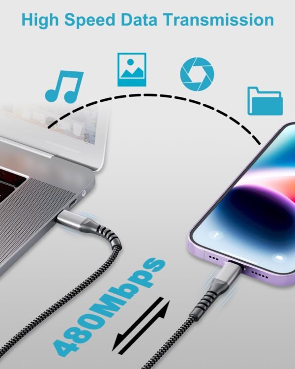 KINPEE Cable USB C vers Lightning 0.3M Lot de 2[Certifiés MFi], Cable Lightning USB C Charge Rapide Câble Chargeur iPhone Nylon Cordon iPhone Fil Chargeur pour iPhone 14/13/12/11/X/8, iPad, AirPods – Image 3