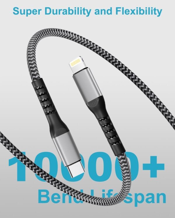 KINPEE Cable USB C vers Lightning 0.3M Lot de 2[Certifiés MFi], Cable Lightning USB C Charge Rapide Câble Chargeur iPhone Nylon Cordon iPhone Fil Chargeur pour iPhone 14/13/12/11/X/8, iPad, AirPods – Image 5