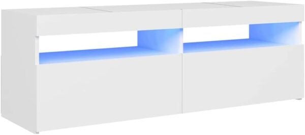 HOMTAKIE Meuble TV avec lumières LED Blanc 120x35x40 cm – Image 2