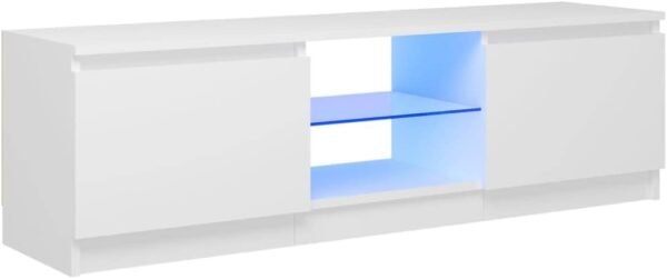 vidaXL Meuble TV avec Lumières LED, Armoire de Télévision, Meuble Télé de Salon, Armoire Basse Salle de Séjour Intérieur, Moderne, Blanc
