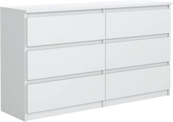 Commode 138,5 cm avec Façades Mat - avec 6 tiroirs – 138,5 x 78,5 x 39 cm - Meuble de Rangement - Commode Chambre - Meuble Salon Classique (Blanche)