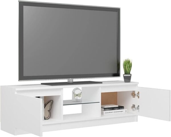 vidaXL Meuble TV avec Lumières LED, Armoire de Télévision, Meuble Télé de Salon, Armoire Basse Salle de Séjour Intérieur, Moderne, Blanc – Image 6