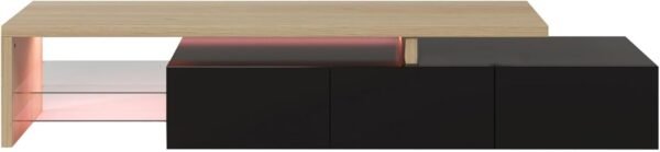 JOROBURO Meuble TV Moderne avec lumières LED Variables, 3 Portes et étagères en Verre – Buffet élégant pour Salon (Blanc) (Noir) – Image 6