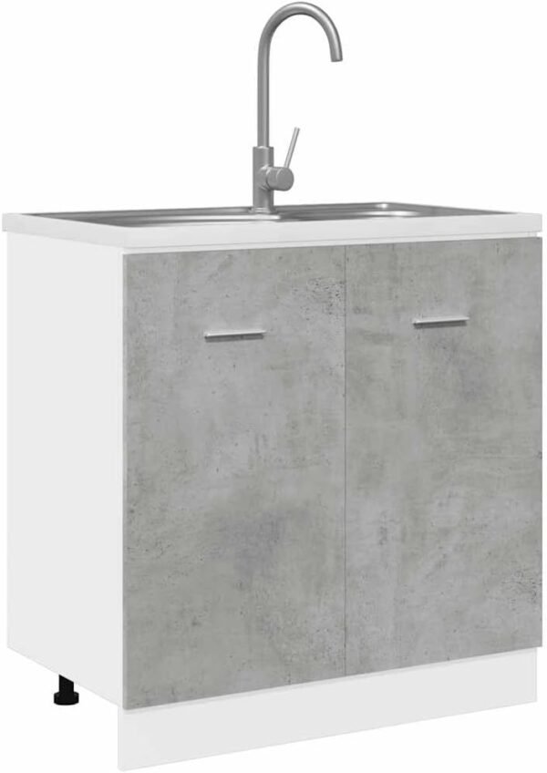 vidaXL Armoire de Plancher d'évier Gris béton 80x46x81,5 cmaAggloméré, Armoire de Cuisine, Meuble de Cuisine, Armoire de Rangement de Cuisine – Image 5