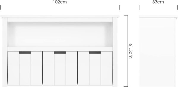 FOREHILL Meuble Rangement Jouet Bibliothèque pour Enfants Étagère Armoire de Rangement avec 3 Tiroirs Roulants Blanc 102x33x61.5cm – Image 3