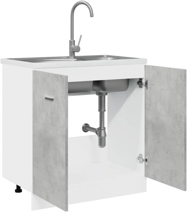 vidaXL Armoire de Plancher d'évier Gris béton 80x46x81,5 cmaAggloméré, Armoire de Cuisine, Meuble de Cuisine, Armoire de Rangement de Cuisine – Image 4