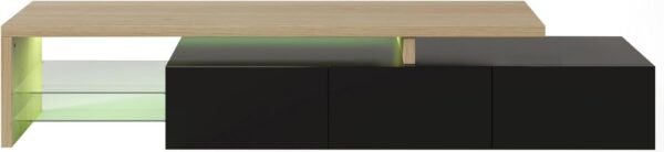 JOROBURO Meuble TV Moderne avec lumières LED Variables, 3 Portes et étagères en Verre – Buffet élégant pour Salon (Blanc) (Noir) – Image 7