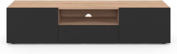 IDMarket - Meuble TV 140 cm ELI Bois façon hêtre Portes Noires – Image 3