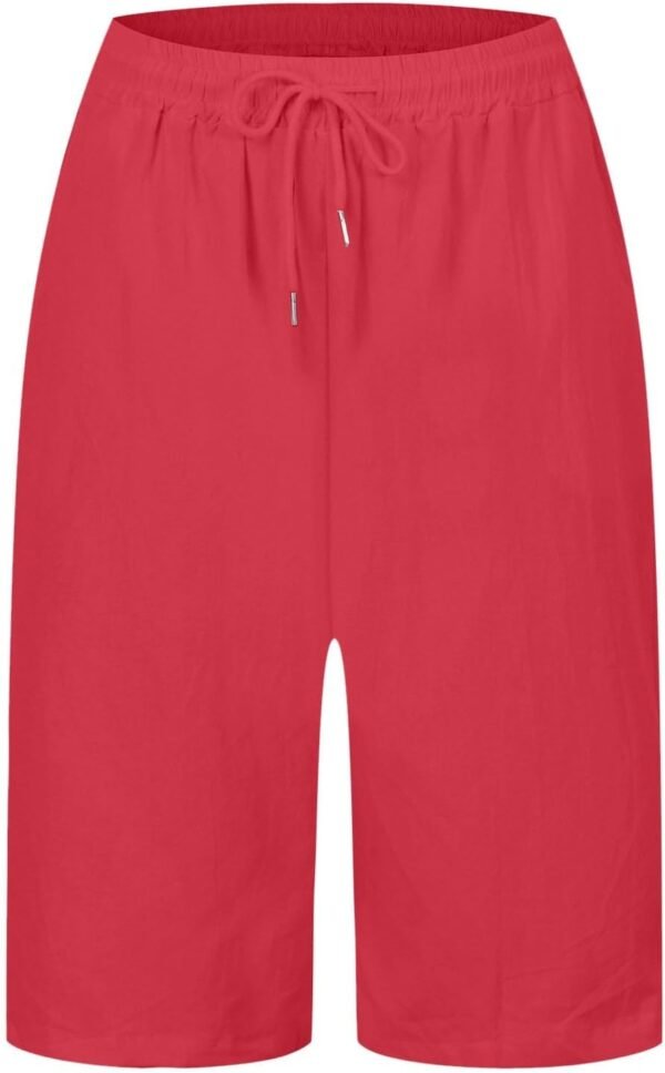Short longueur genou pour femme Taille élastique Pantalon d'été décontracté Solide et léger Short court long avec poches Tenue Sport Femme Vetement Femme Chic – Image 4