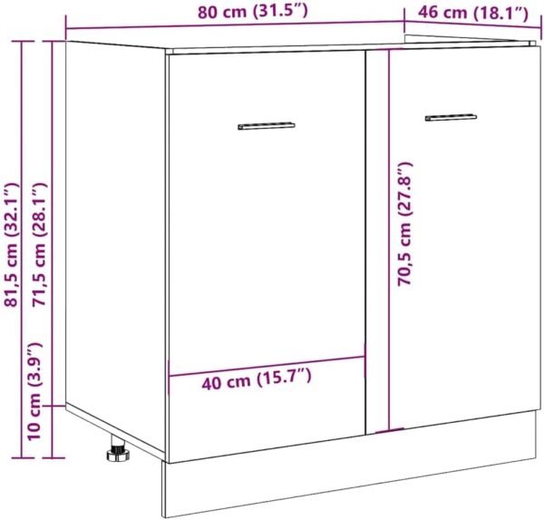 vidaXL Armoire de Plancher d'évier Gris béton 80x46x81,5 cmaAggloméré, Armoire de Cuisine, Meuble de Cuisine, Armoire de Rangement de Cuisine – Image 3