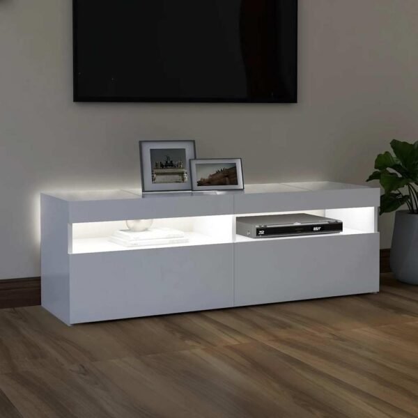 HOMTAKIE Meuble TV avec lumières LED Blanc 120x35x40 cm – Image 3