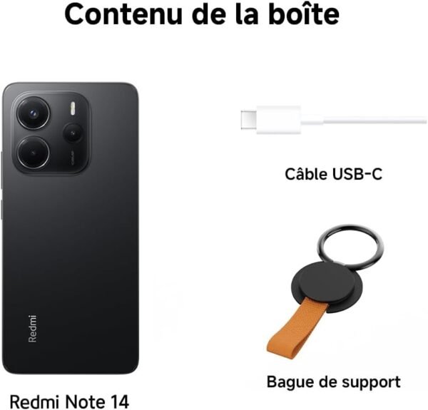 Xiaomi Smartphone Redmi Note 14,8+128GB,Noir,108Système de caméra MP IA,Batterie 5500mAh,écran de Soins oculIAres 120Hz,fonctionnalités IA (Chargeur Non Inclus)(Version Française+2 Ans de Garantie) – Image 4