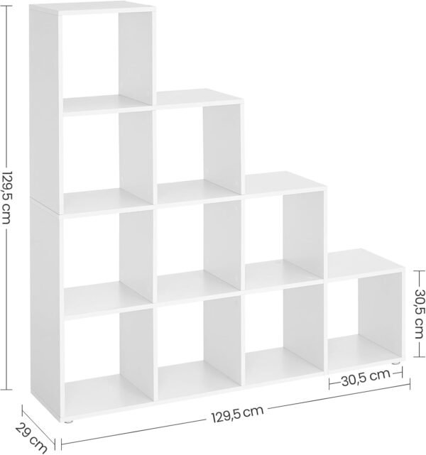 VASAGLE Bibliothèque à 10 Compartiments, Étagère avec Casiers Ouverts, Meuble de Rangement, pour Décorations, Cadres Photos, Salon, Chambre, Bureau, 29 x 129,5 x 129,5 cm, Blanc LBC10WTV1 – Image 3